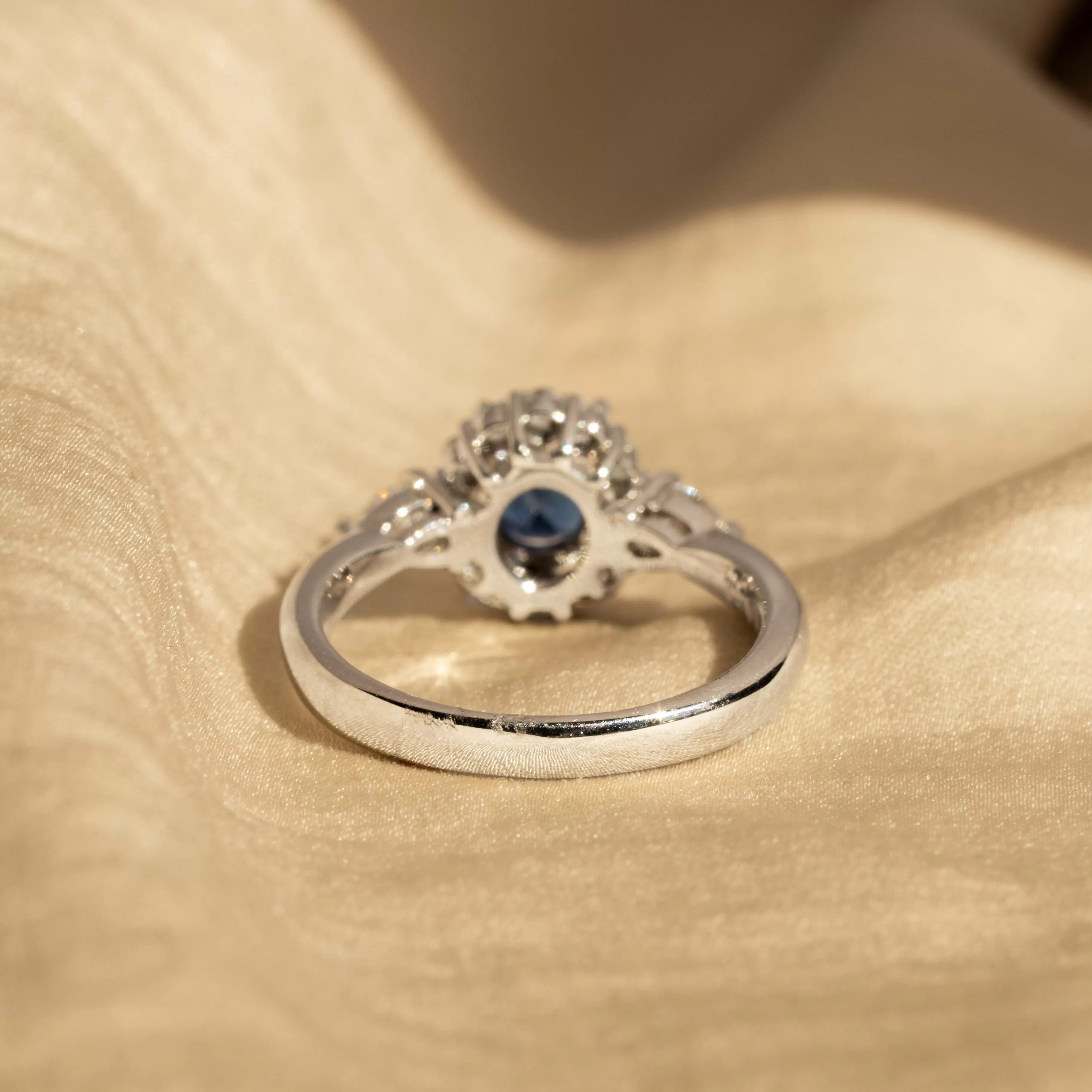 1.08 Carat Oval Natural Sapphire Diamond Halo Ring