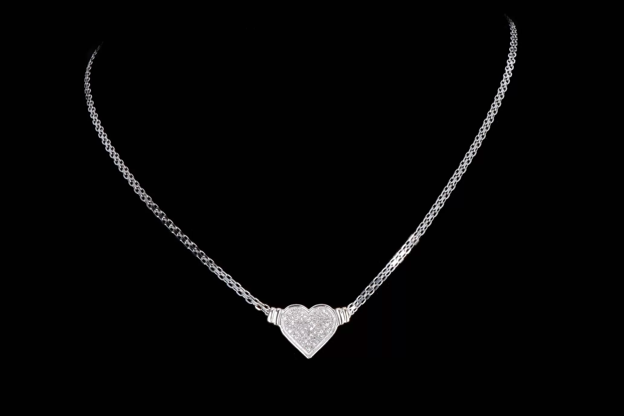 14K White Gold 0.15 Carat Total Weight Diamond Heart Pendant Necklace