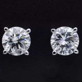 14K White Gold 0.86 TCW Natural Diamond Round Stud Earrings 4.75 mm