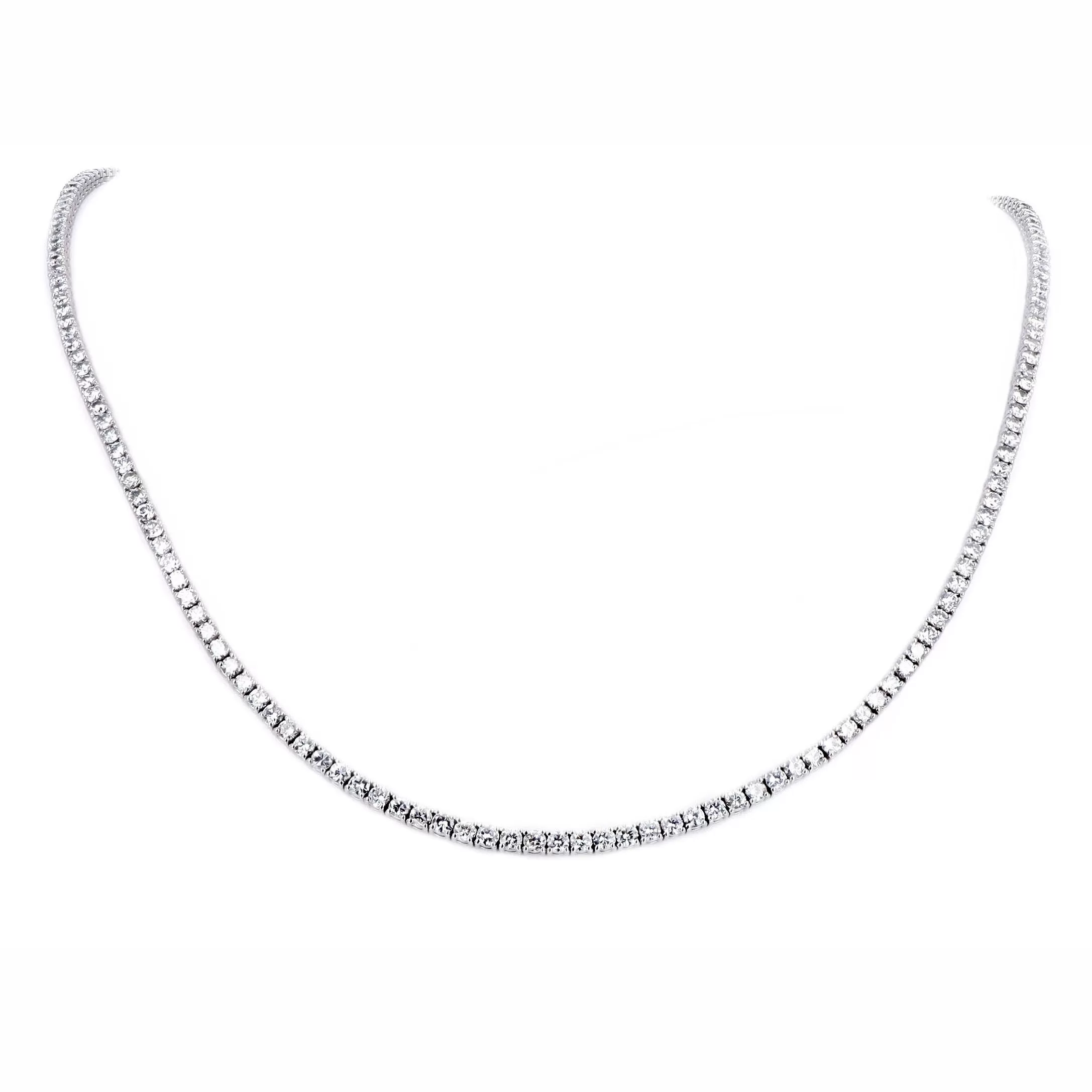 14K White Gold 12.57 Carat Total Weight Round Brilliant Diamond Tennis Necklace