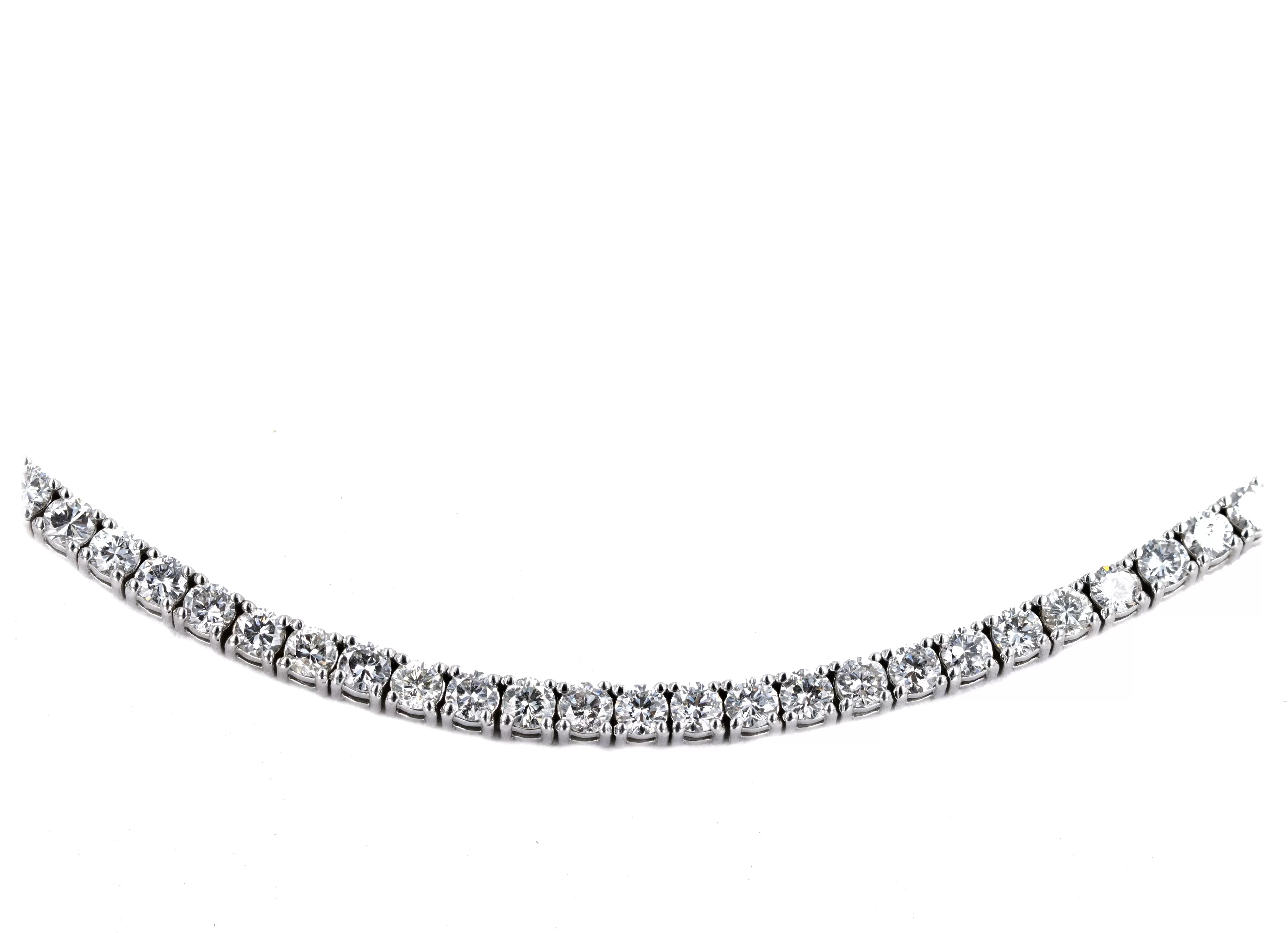 14K White Gold 12.57 Carat Total Weight Round Brilliant Diamond Tennis Necklace