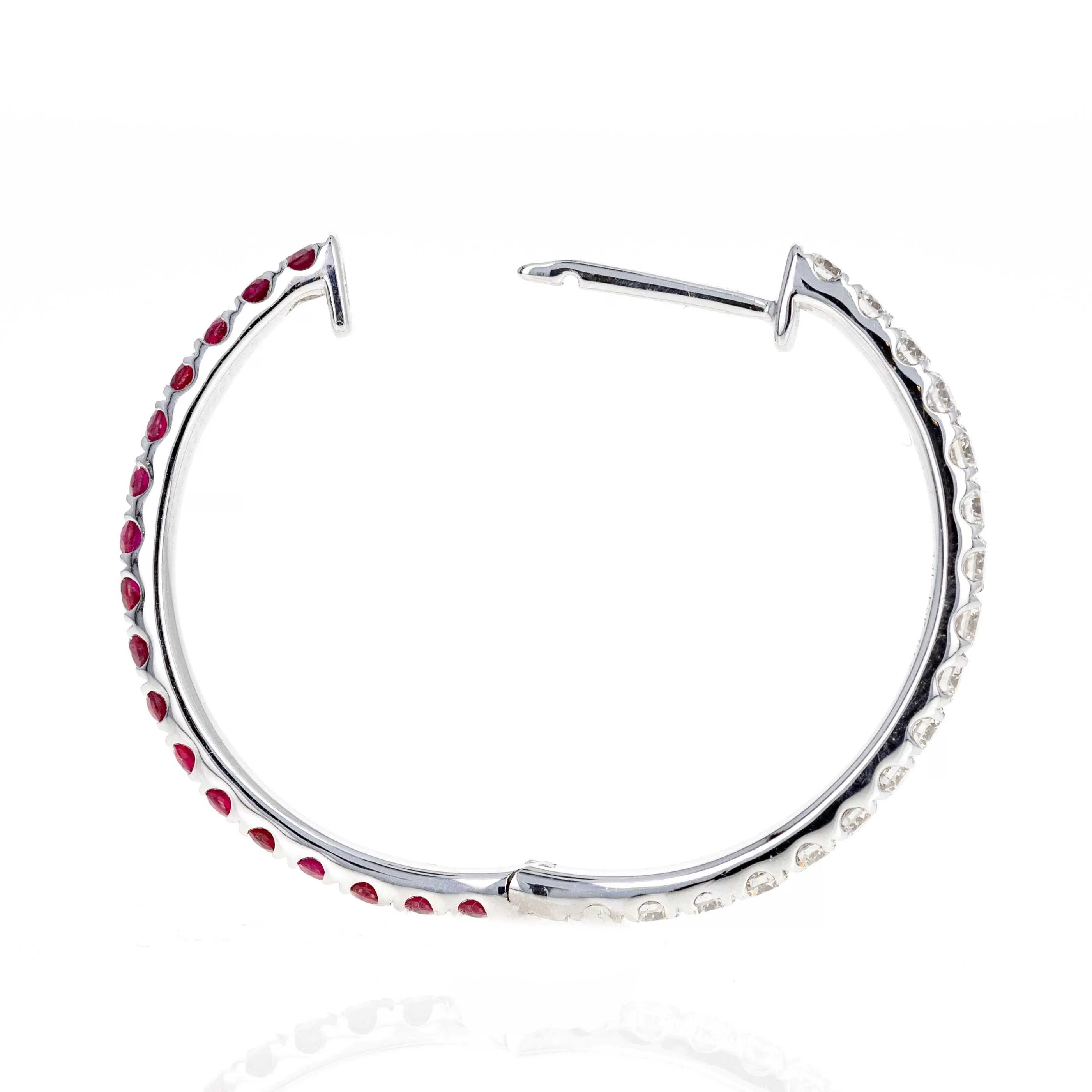 14K White Gold Natural Ruby Diamond Reversible Hoop Earrings