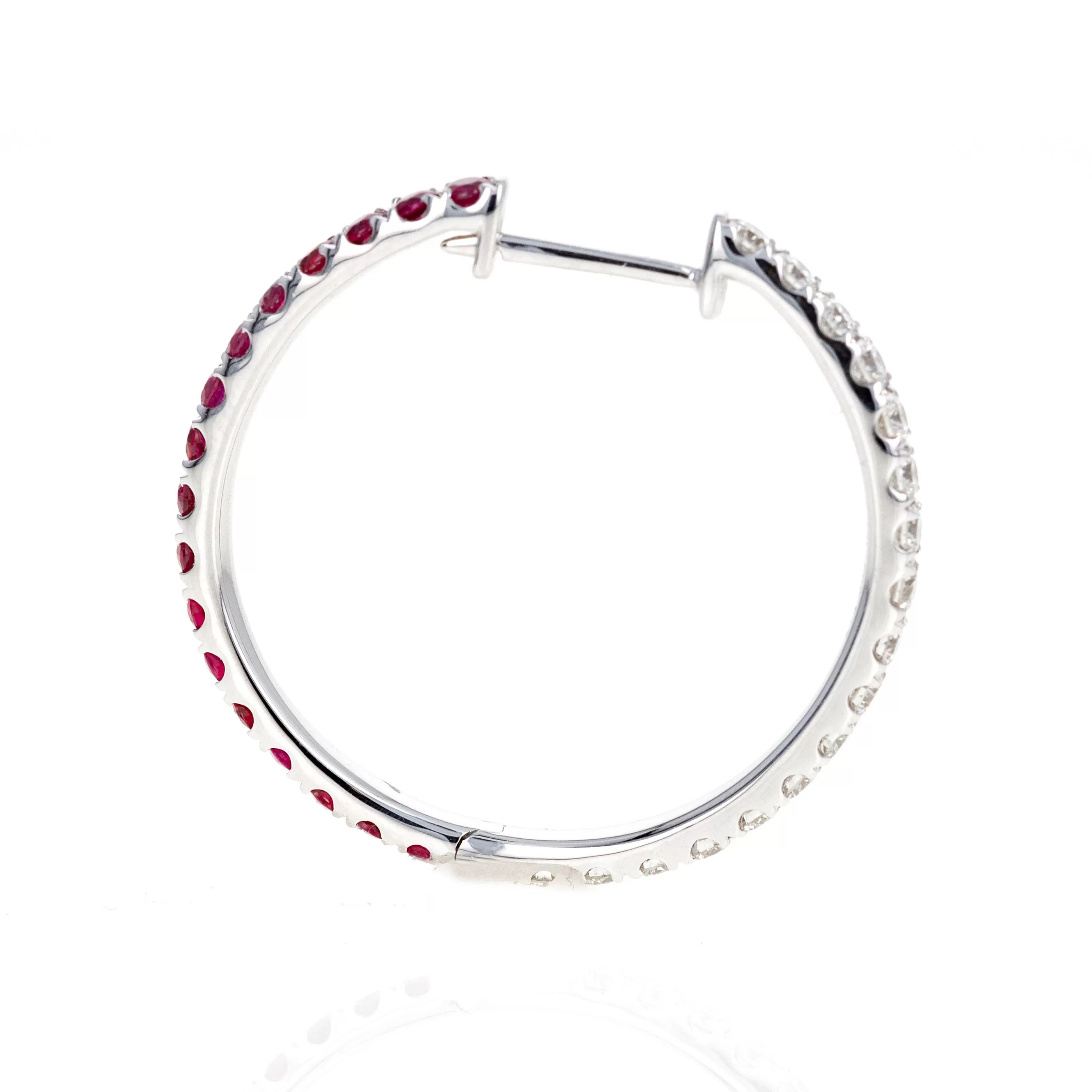 14K White Gold Natural Ruby Diamond Reversible Hoop Earrings