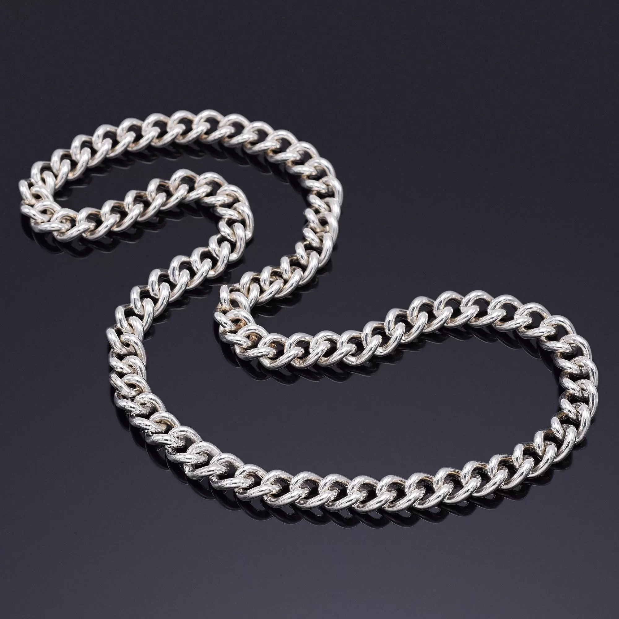 1960s Tiffany & Co. Sterling Silver Chunky Cable Chain Necklace 14 mm Box, Pouch