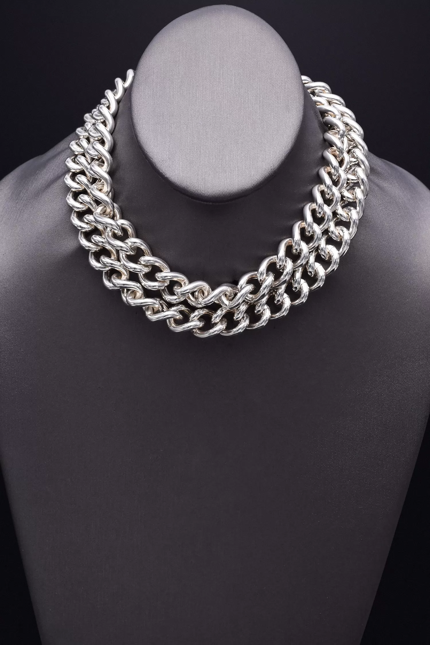 1960s Tiffany & Co. Sterling Silver Chunky Cable Chain Necklace 14 mm Box, Pouch