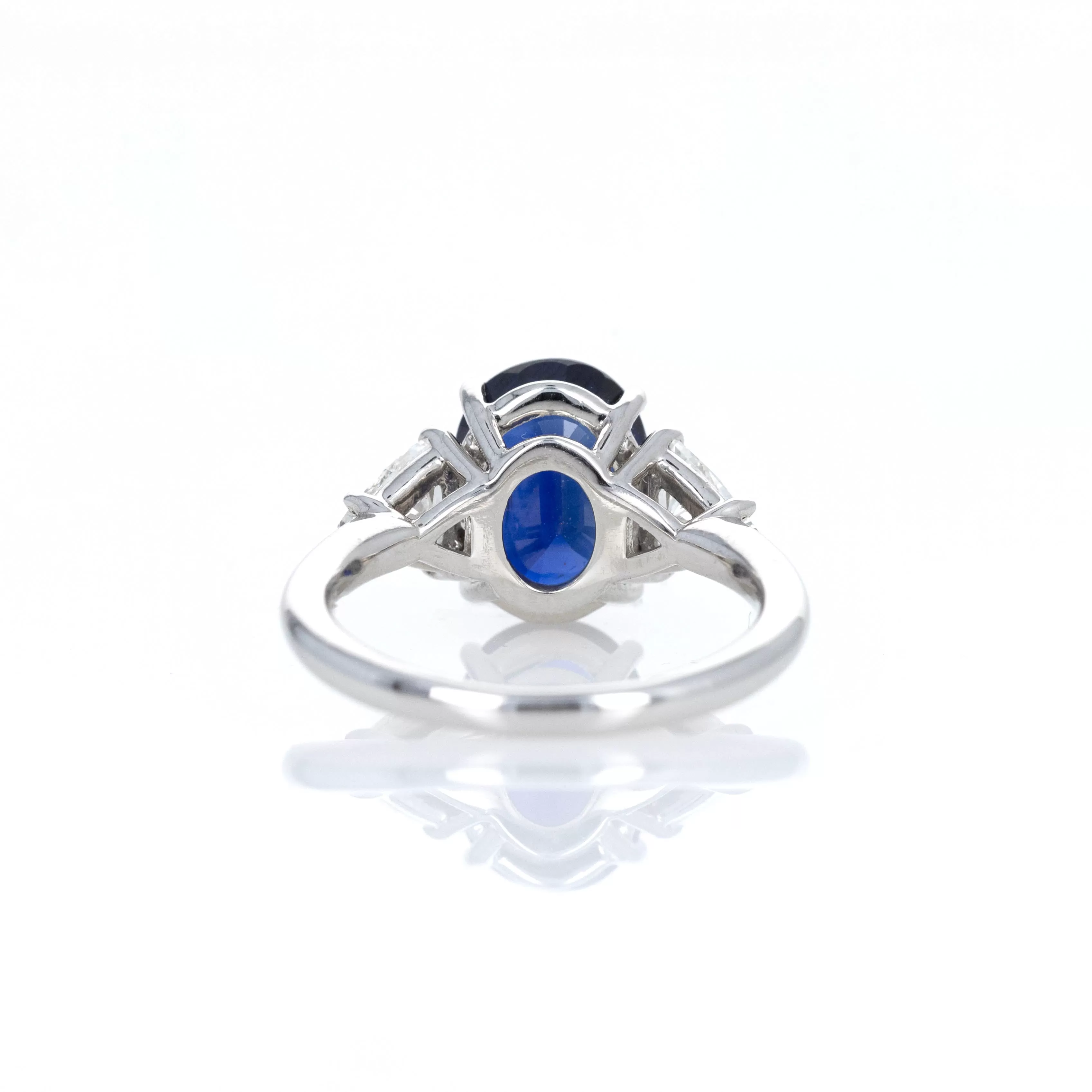 4.24 Carat Natural No Heat Sapphire Trillion Diamond Three Stone Ring