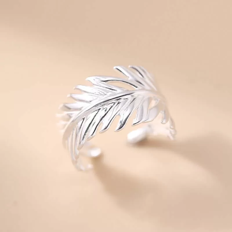 925 Sterling Silver Wide Palm Leaf Plain Ring