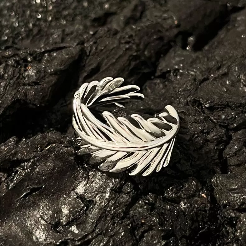 925 Sterling Silver Wide Palm Leaf Plain Ring