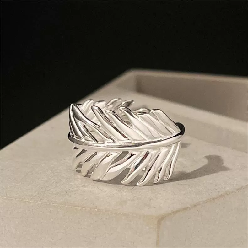 925 Sterling Silver Wide Palm Leaf Plain Ring