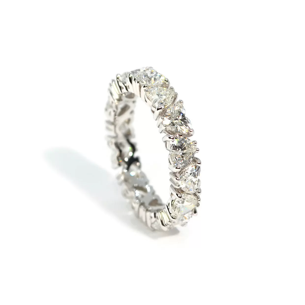 AFJ Diamond Collection - Eternity Band Ring with Heart Diamonds 3.57 carats, 18k White Gold