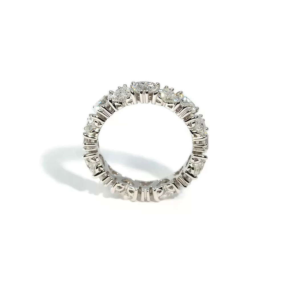 AFJ Diamond Collection - Eternity Band Ring with Heart Diamonds 3.57 carats, 18k White Gold