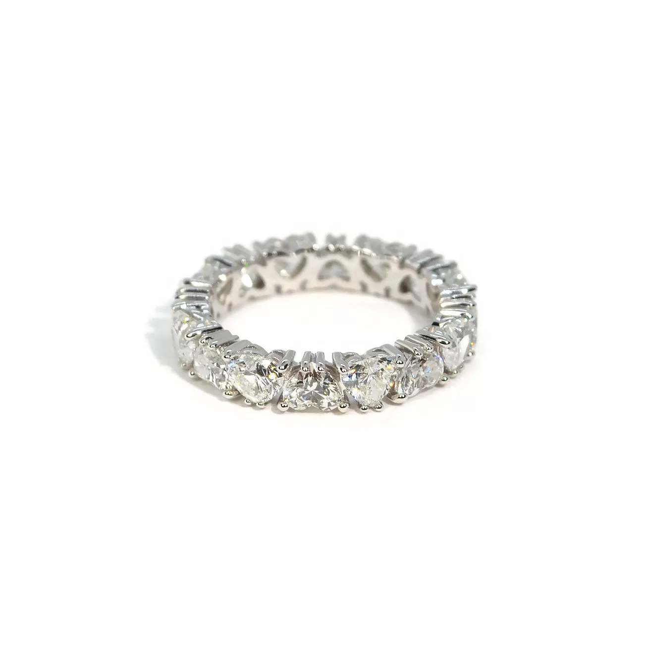 AFJ Diamond Collection - Eternity Band Ring with Heart Diamonds 3.57 carats, 18k White Gold