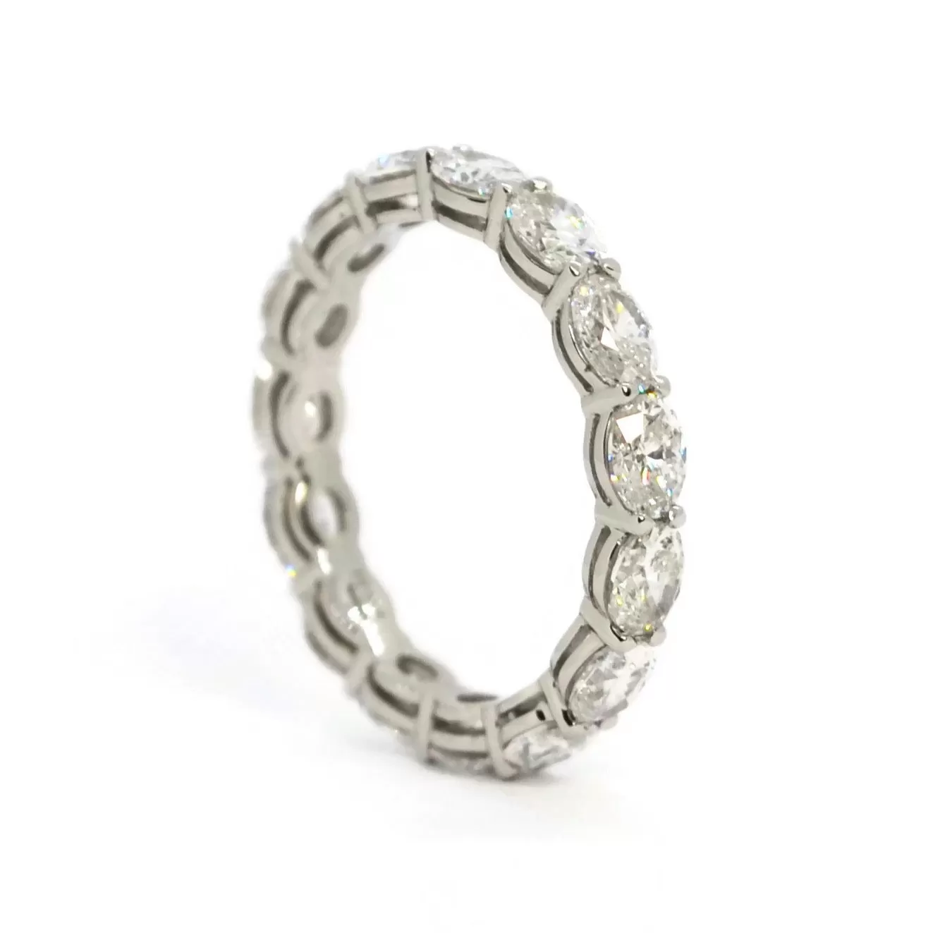 AFJ Diamond Collection - Eternity Band Ring with Oval Diamonds horizontal 2.86 carats, Platinum