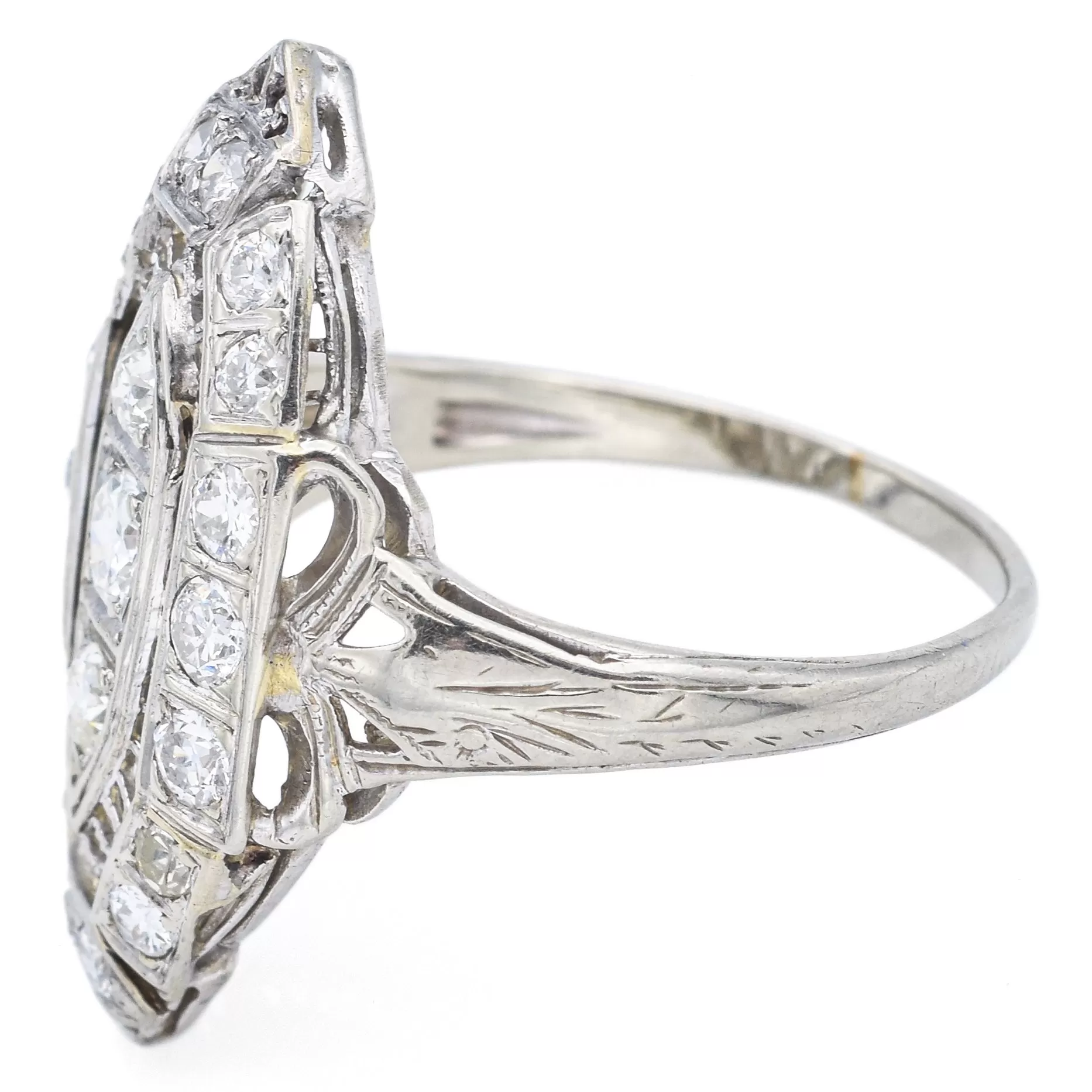 Antique Art Deco 14K White Gold 0.83 TCW Diamond Cocktail Ring Size 6.5