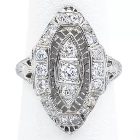 Antique Art Deco 14K White Gold 0.83 TCW Diamond Cocktail Ring Size 6.5