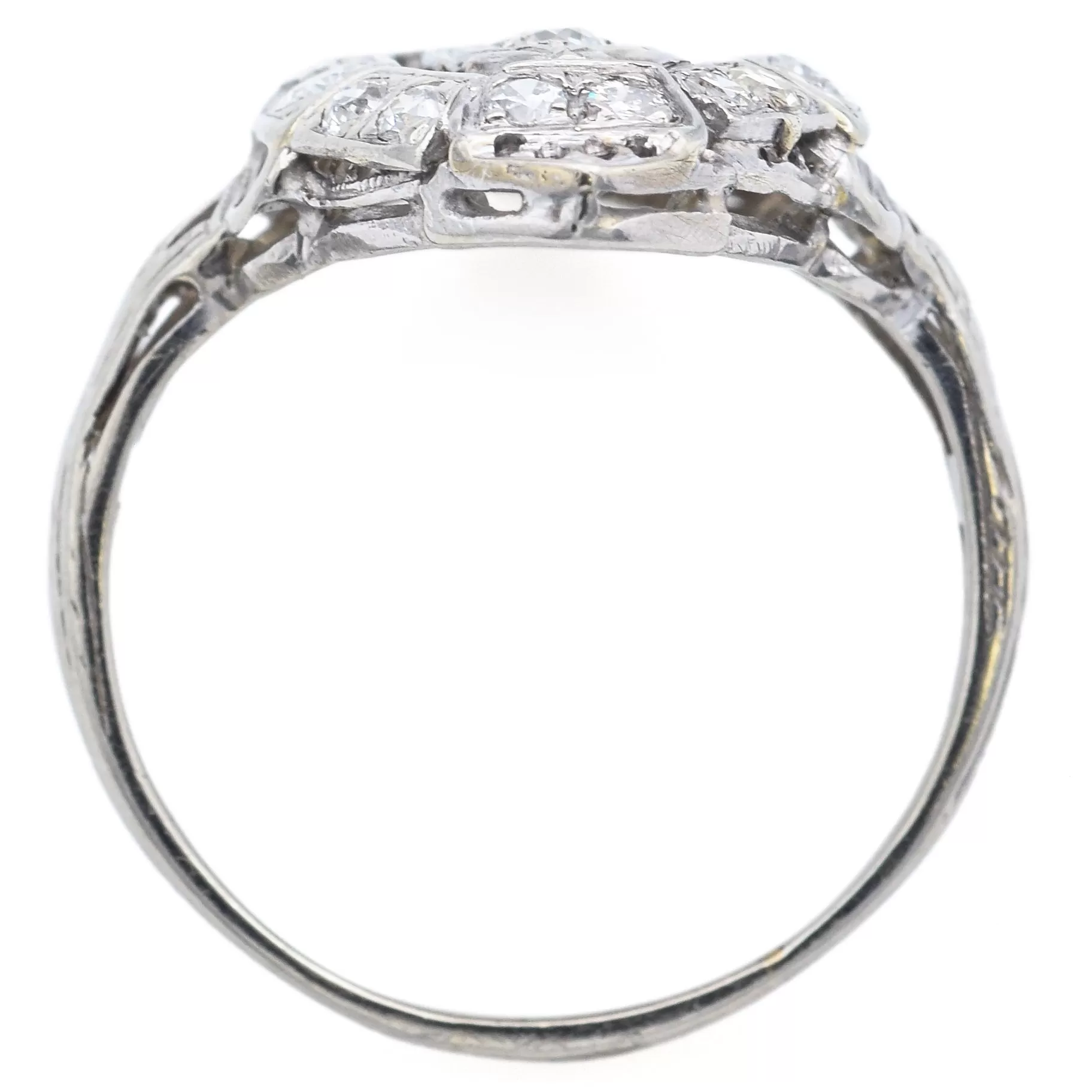 Antique Art Deco 14K White Gold 0.83 TCW Diamond Cocktail Ring Size 6.5