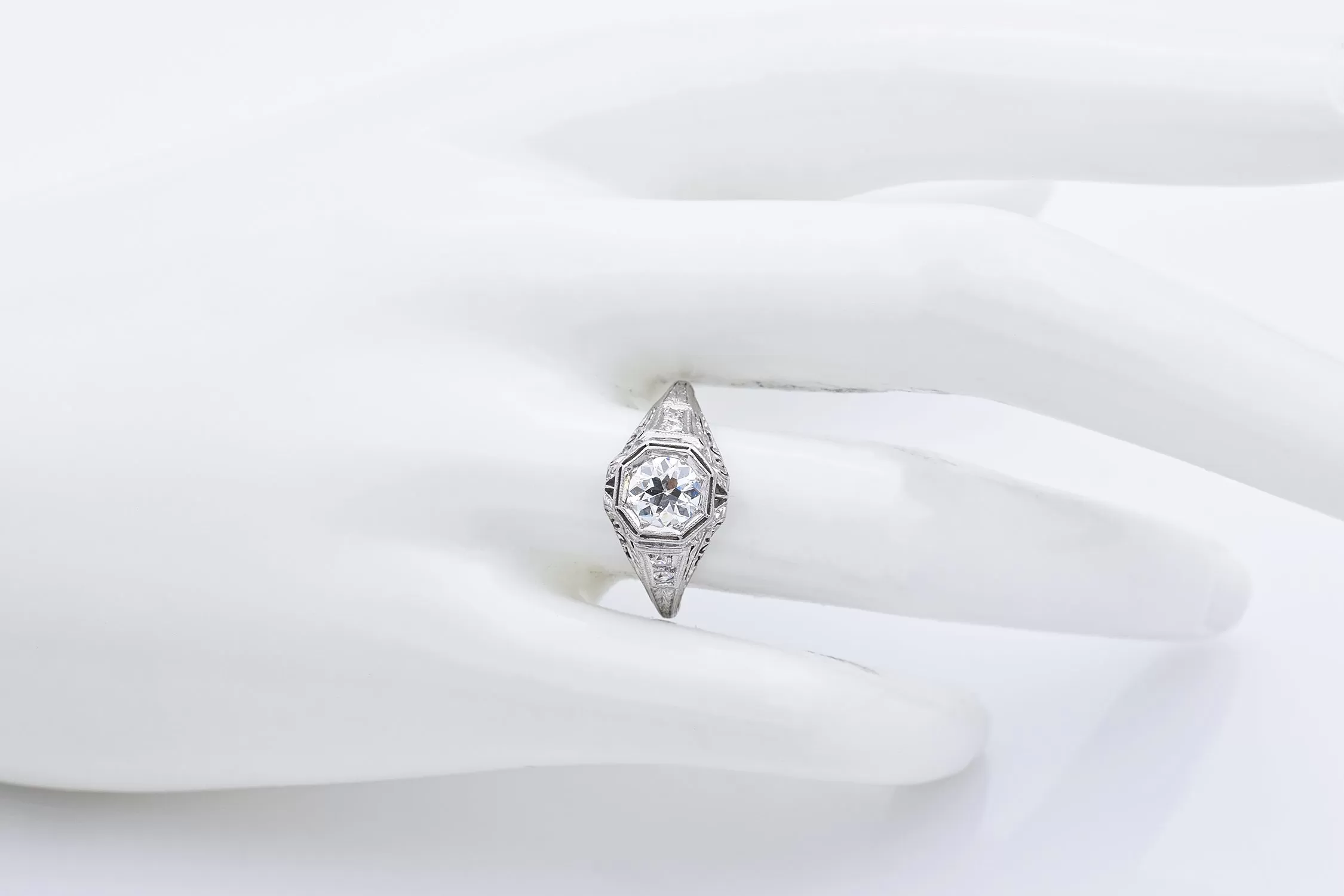 Antique Art Deco Platinum 0.85 TCW Diamond Ring Size 7.5