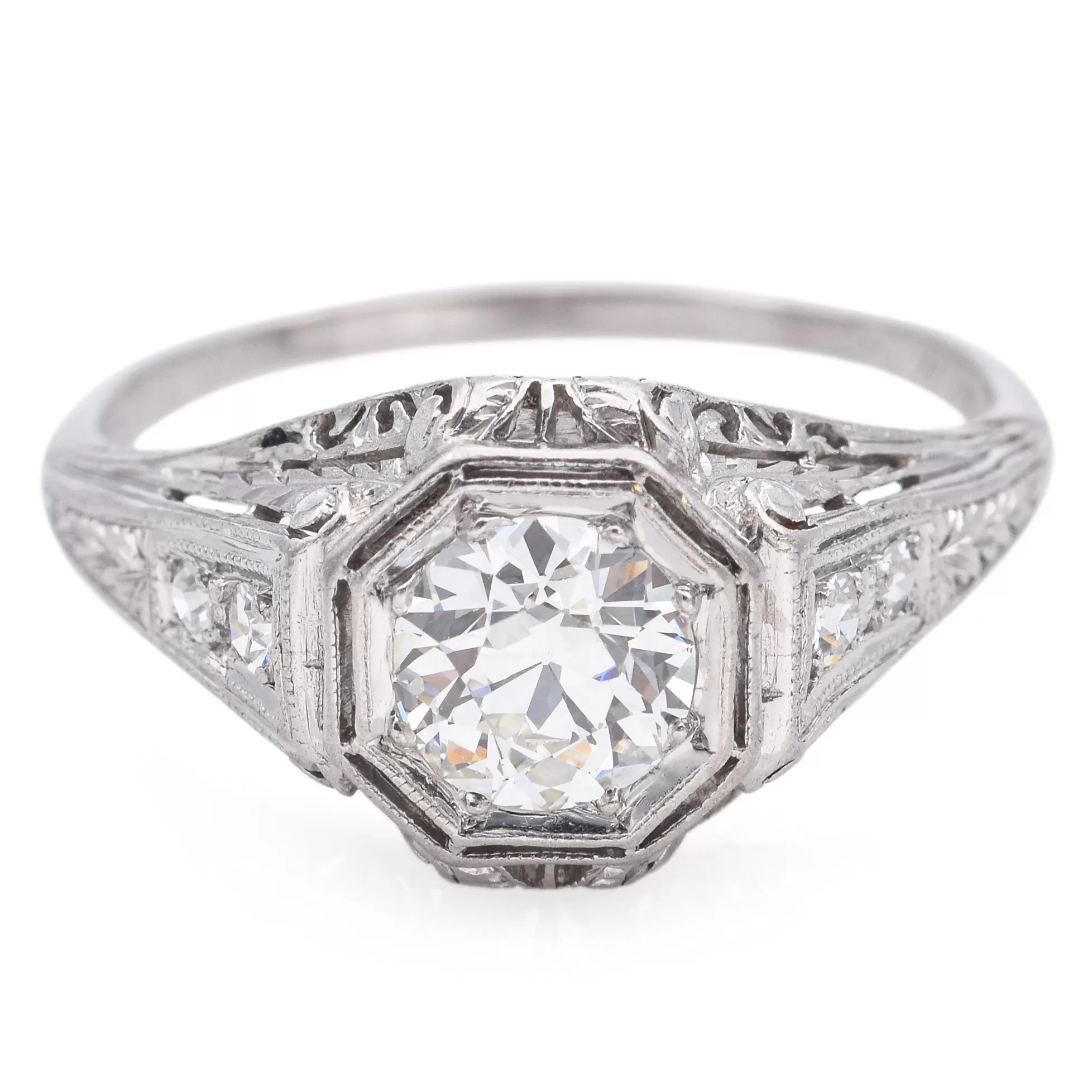 Antique Art Deco Platinum 0.85 TCW Diamond Ring Size 7.5