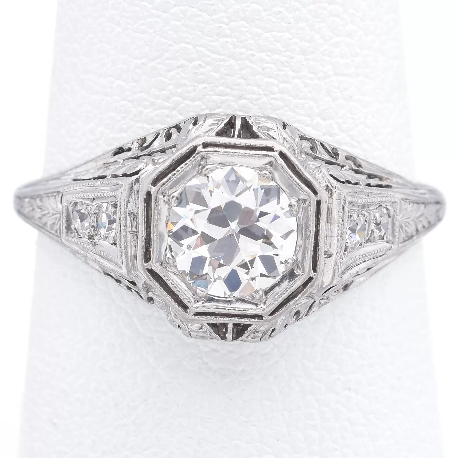 Antique Art Deco Platinum 0.85 TCW Diamond Ring Size 7.5