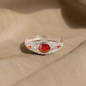 Art Deco Inspired 1.08 Carat Oval Natural Ruby Diamond Ring