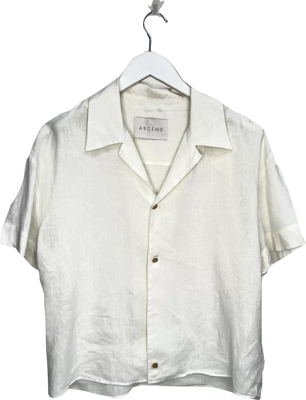 Asceno Cream 2-piece Prague Linen Short-sleeved Shirt And Shorts Set UK M