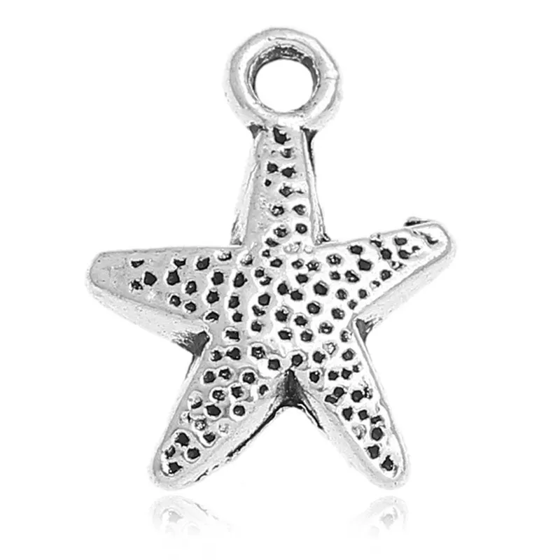 AVBeads Beach Charms Star Fish Silver 16mm x 12mm Metal Charms 4pcs