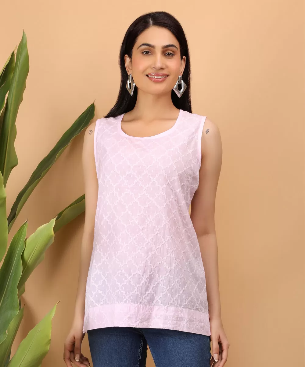 Baby pink hand embroidered cotton chikankari top