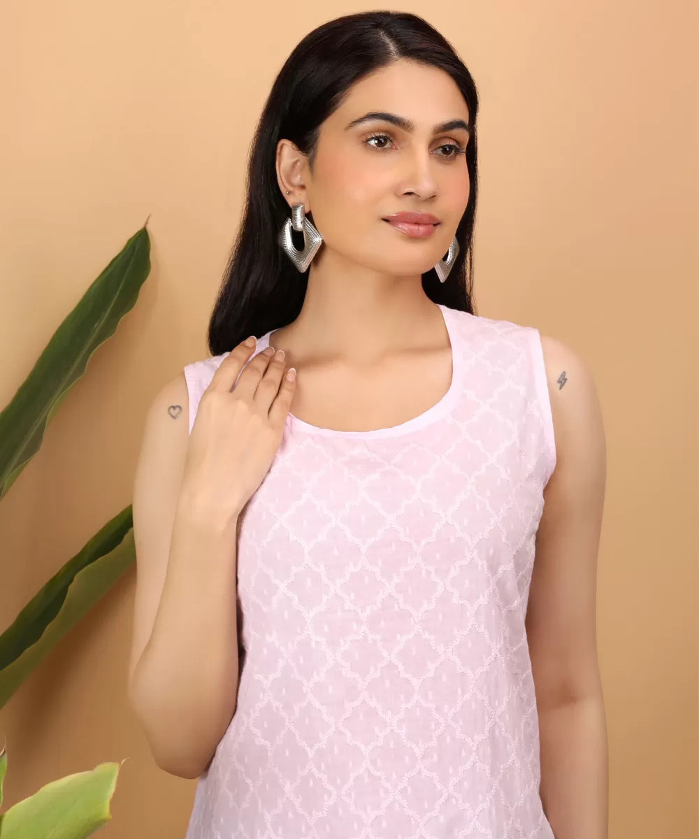 Baby pink hand embroidered cotton chikankari top