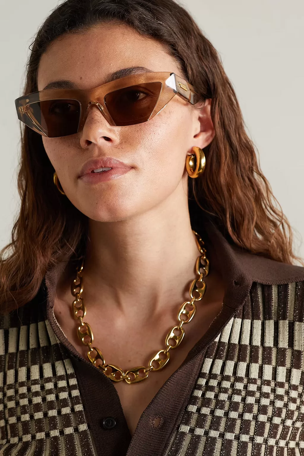 BOTTEGA VENETA BOLD CAT-EYE SUNGLASSES IN NUDE AND BROWN