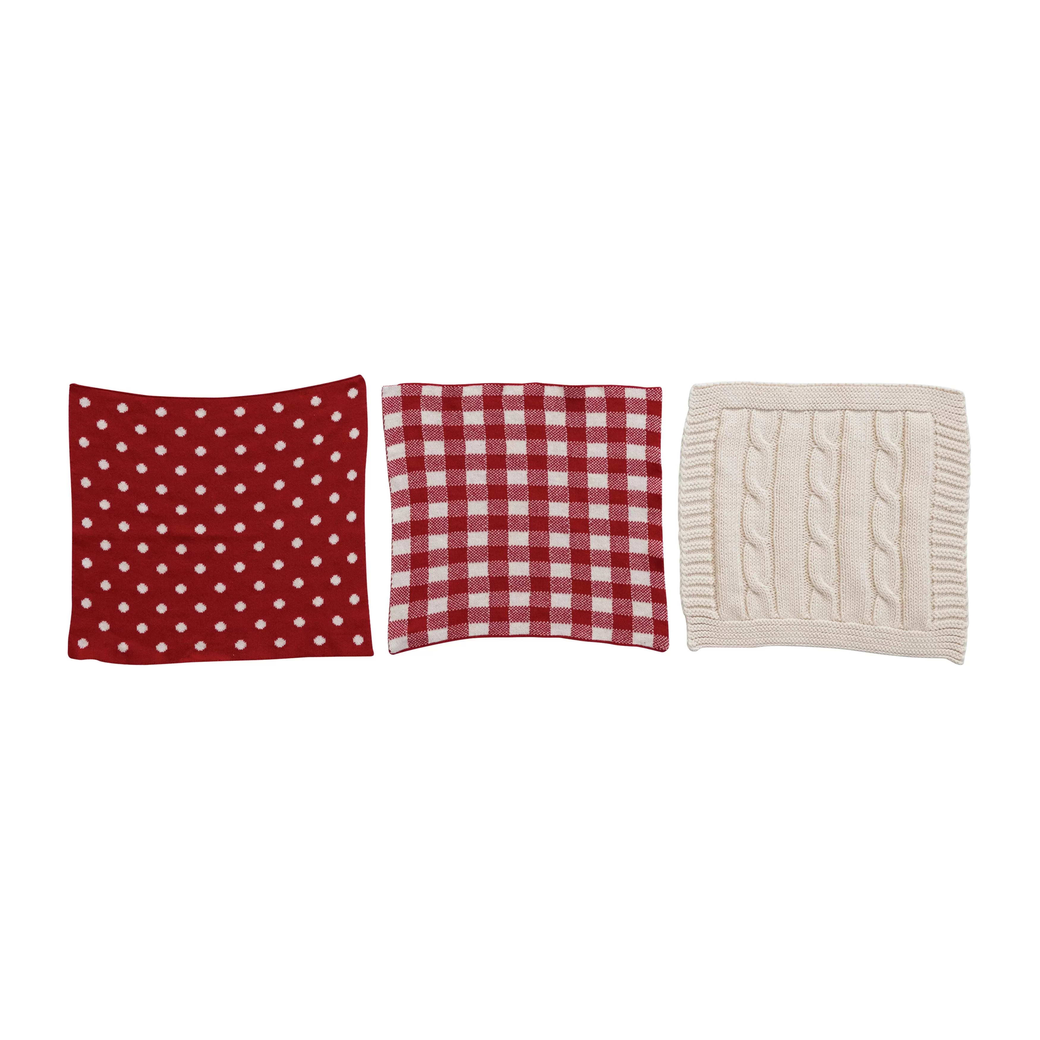 Cotton Knit Dish Cloths with Patterns ~ Set of 3 in Cotton Bag