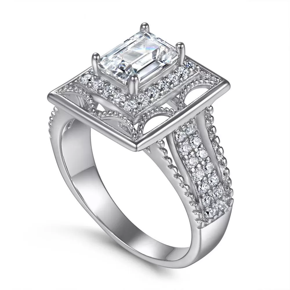 Emerald Cut Hollow Engagement Ring