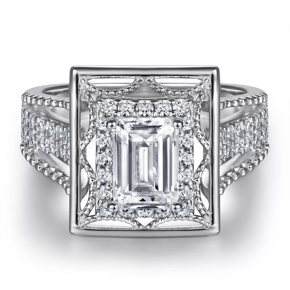 Emerald Cut Hollow Engagement Ring