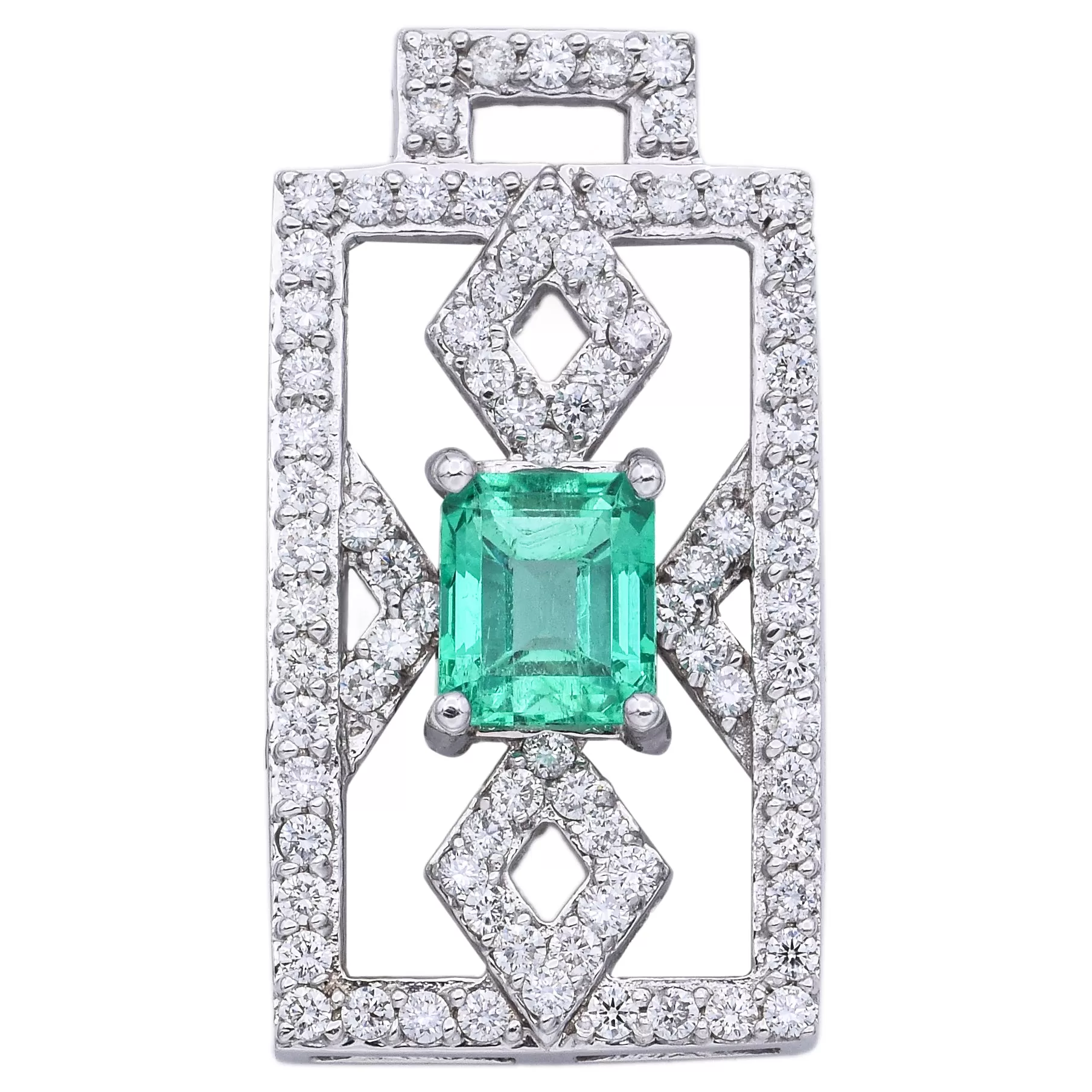 Estate 18K White Gold 1.37 Ct Colombian Emerald & 0.85 TCW Diamond Pendant