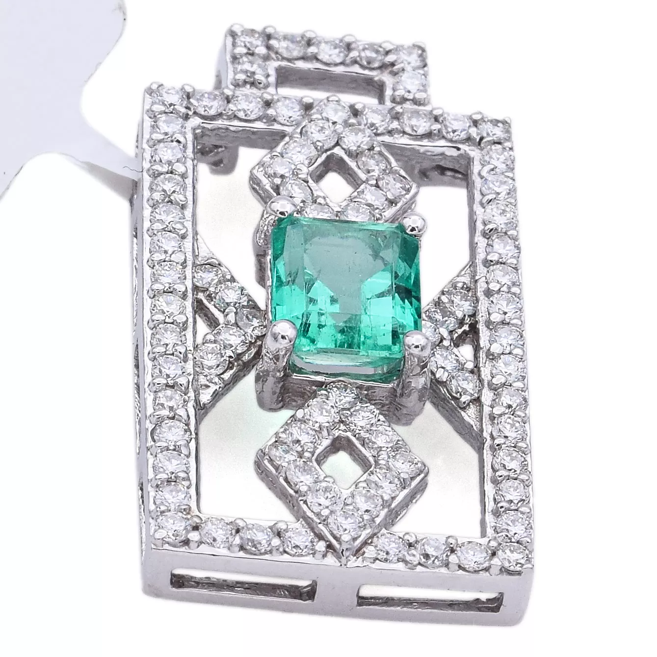 Estate 18K White Gold 1.37 Ct Colombian Emerald & 0.85 TCW Diamond Pendant