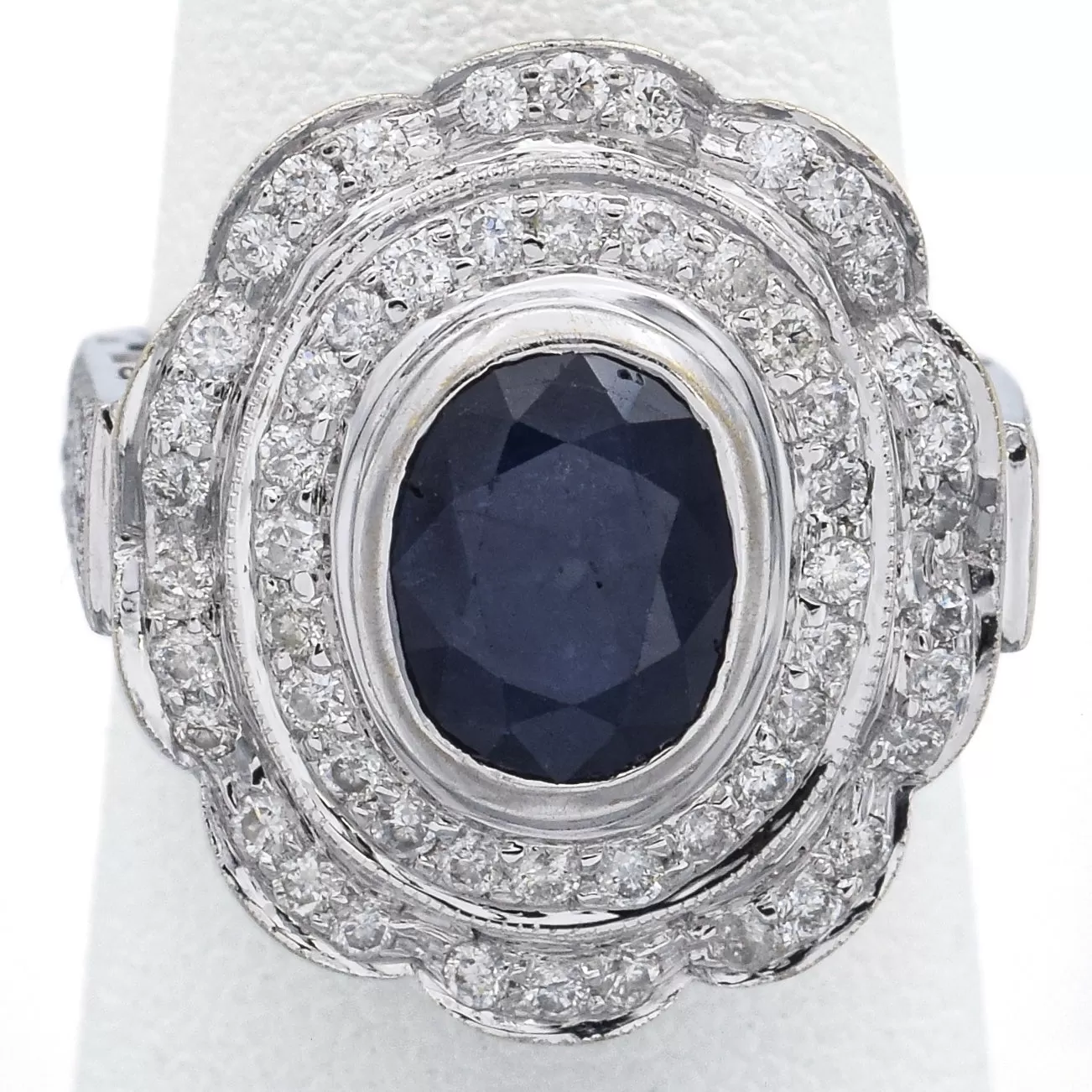 Estate 18K White Gold 2.13 Ct Sapphire & 0.75 TCW Diamond Band Ring Size 6