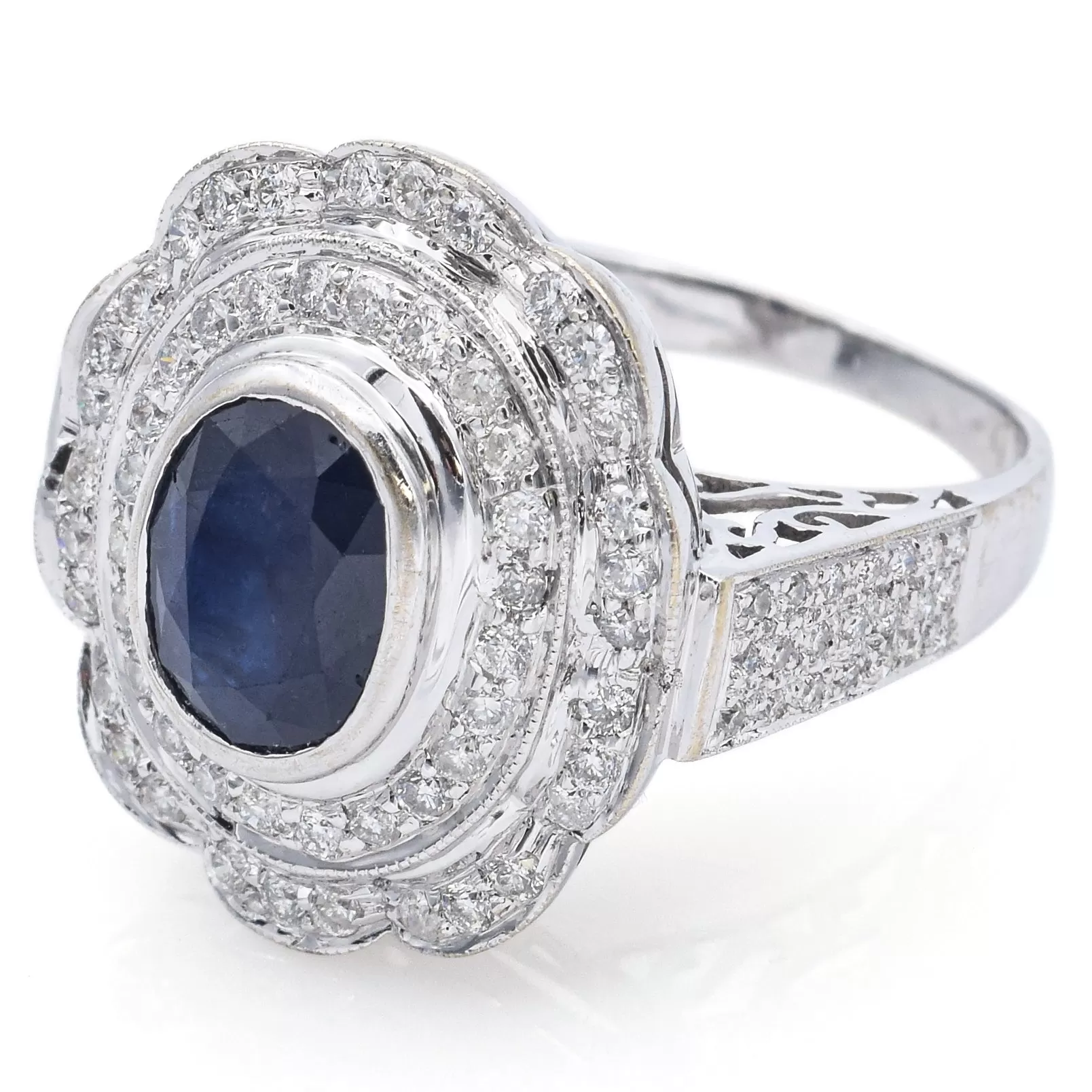 Estate 18K White Gold 2.13 Ct Sapphire & 0.75 TCW Diamond Band Ring Size 6