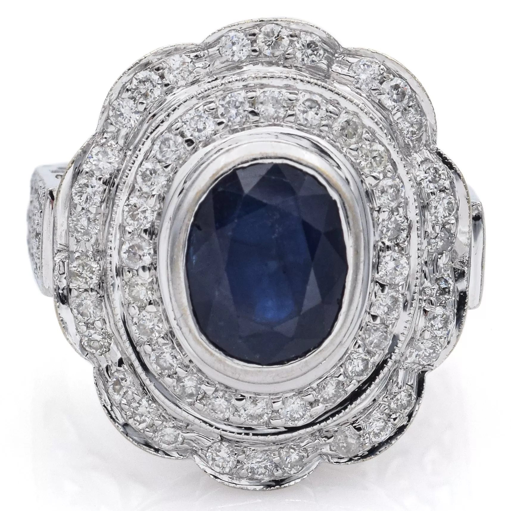 Estate 18K White Gold 2.13 Ct Sapphire & 0.75 TCW Diamond Band Ring Size 6