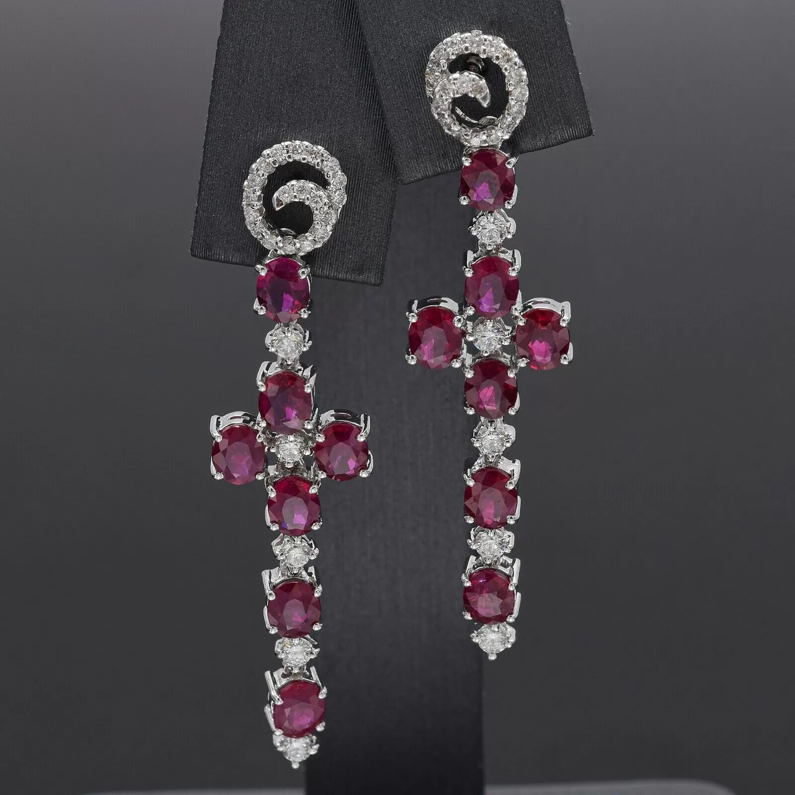 Estate 18K White Gold Ruby & 0.49 TCW Diamond Dangle Drop Earrings 6.1 Grams