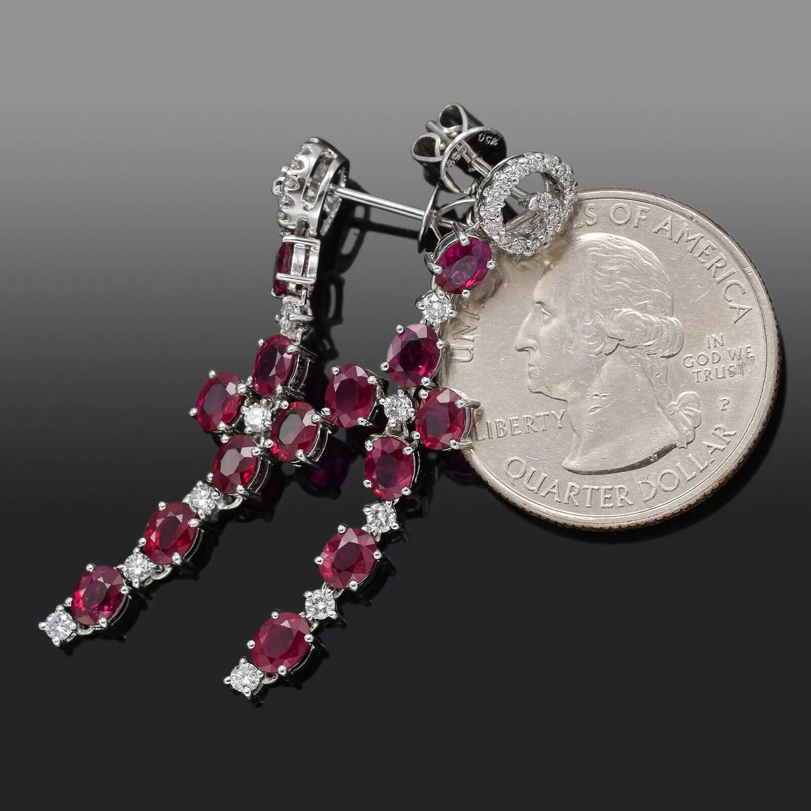 Estate 18K White Gold Ruby & 0.49 TCW Diamond Dangle Drop Earrings 6.1 Grams