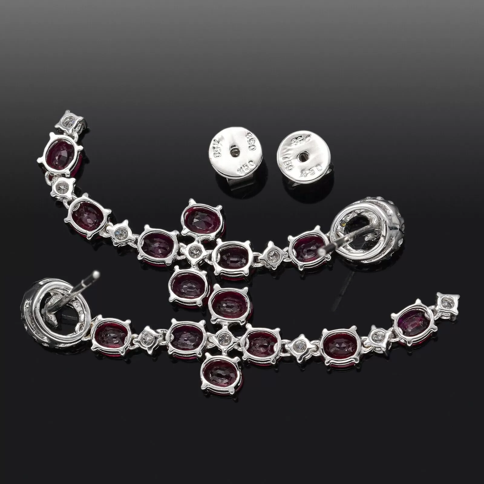 Estate 18K White Gold Ruby & 0.49 TCW Diamond Dangle Drop Earrings 6.1 Grams