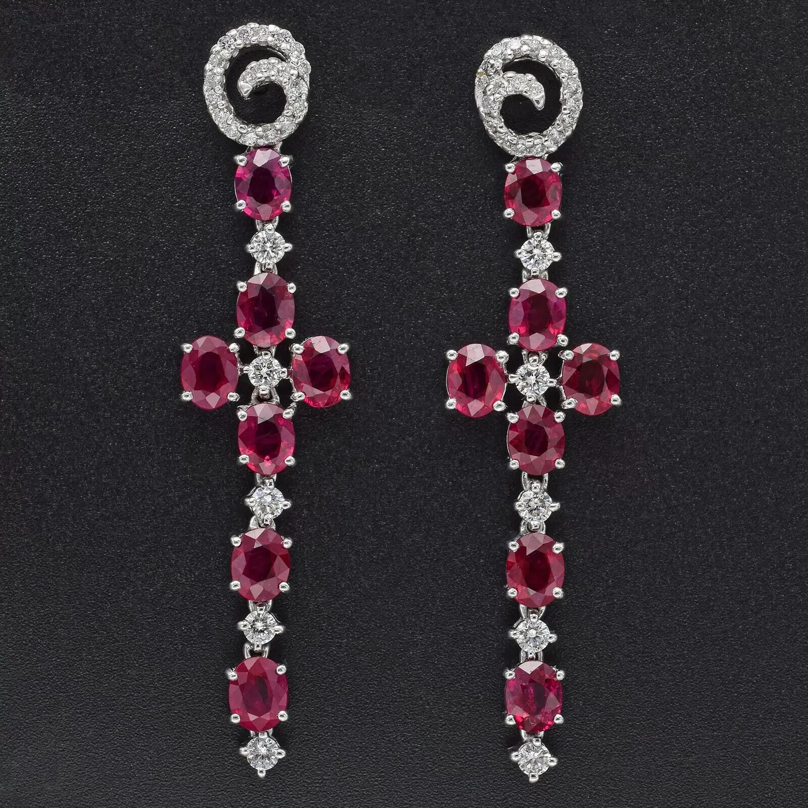 Estate 18K White Gold Ruby & 0.49 TCW Diamond Dangle Drop Earrings 6.1 Grams