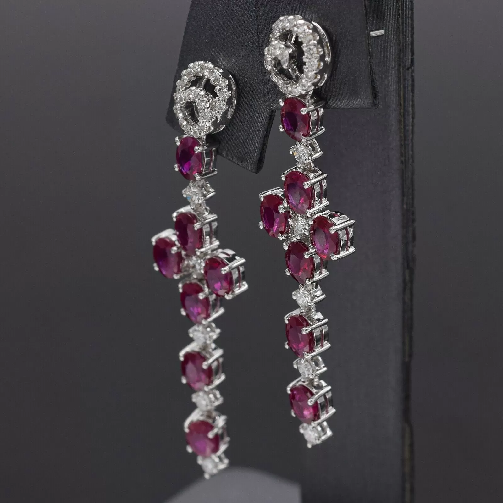 Estate 18K White Gold Ruby & 0.49 TCW Diamond Dangle Drop Earrings 6.1 Grams