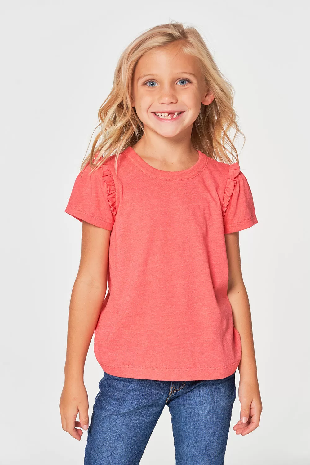 Girls rPET Vintage Jersey Ruffle Puff Sleeve Tee