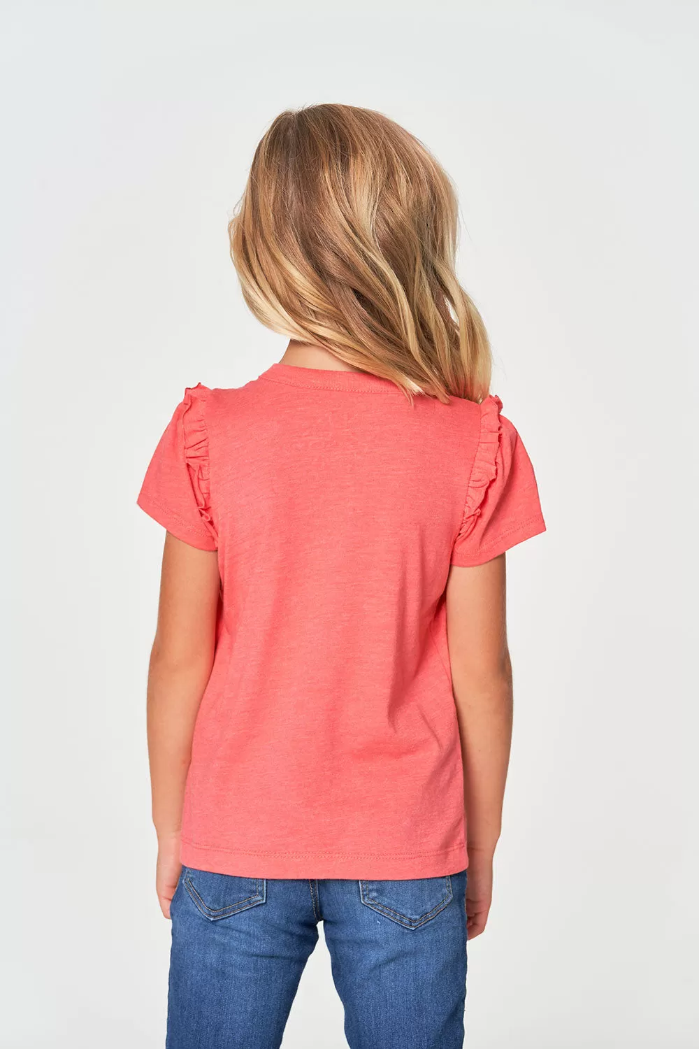 Girls rPET Vintage Jersey Ruffle Puff Sleeve Tee