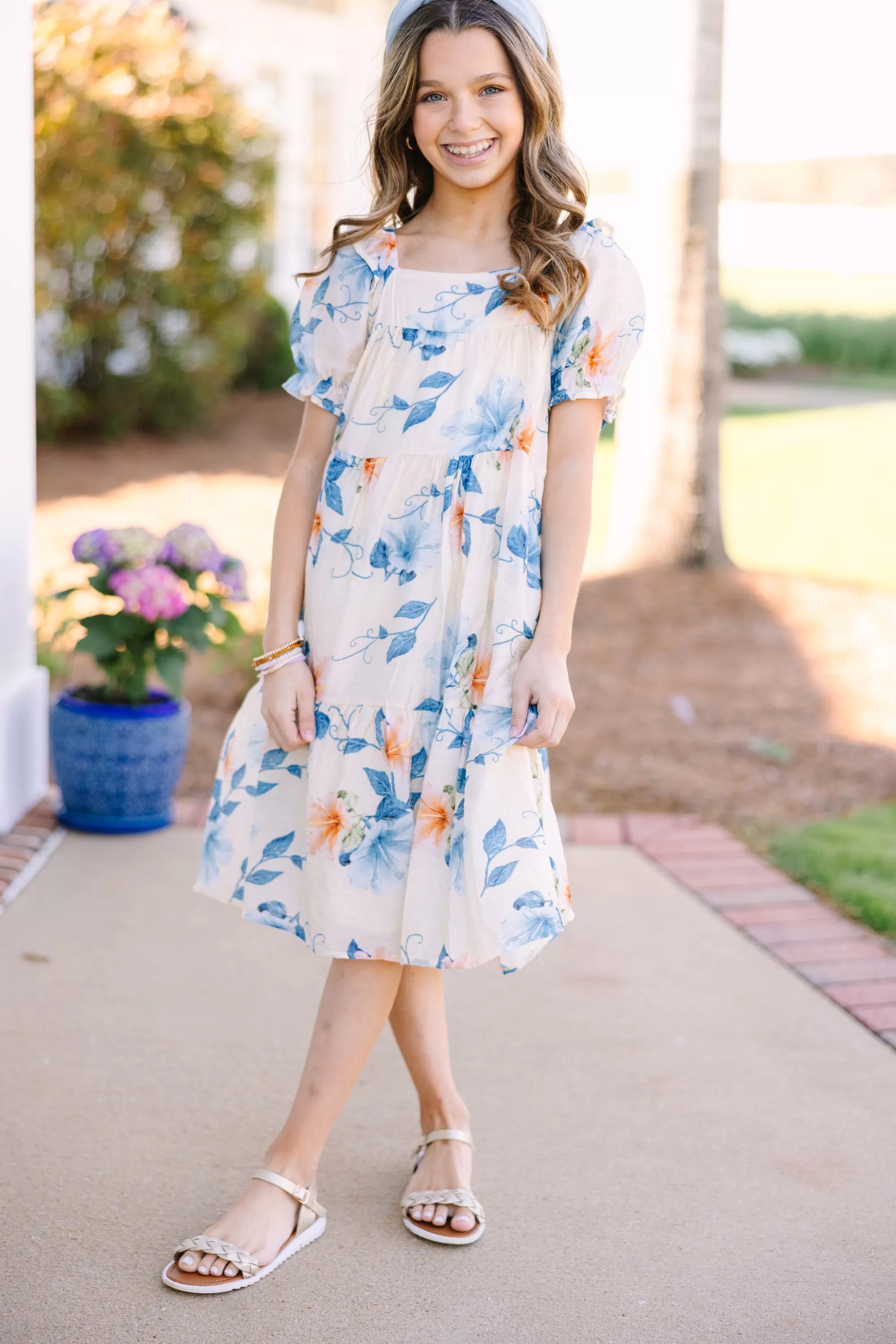 Girls: Sunny Days Ivory White Floral Dress