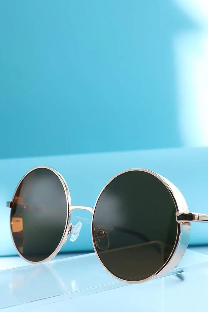 Gold Frame Brown Retro Round Aviator Sunglasses