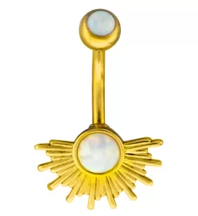 Gold PVD Sunburst White Opalite Stainless Steel Belly Button Ring