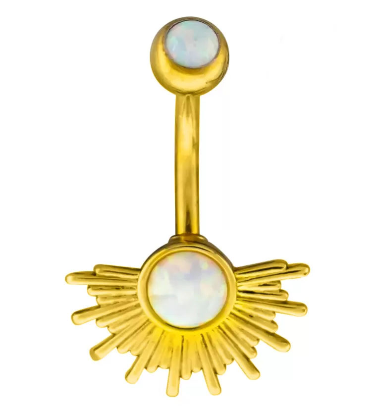 Gold PVD Sunburst White Opalite Stainless Steel Belly Button Ring