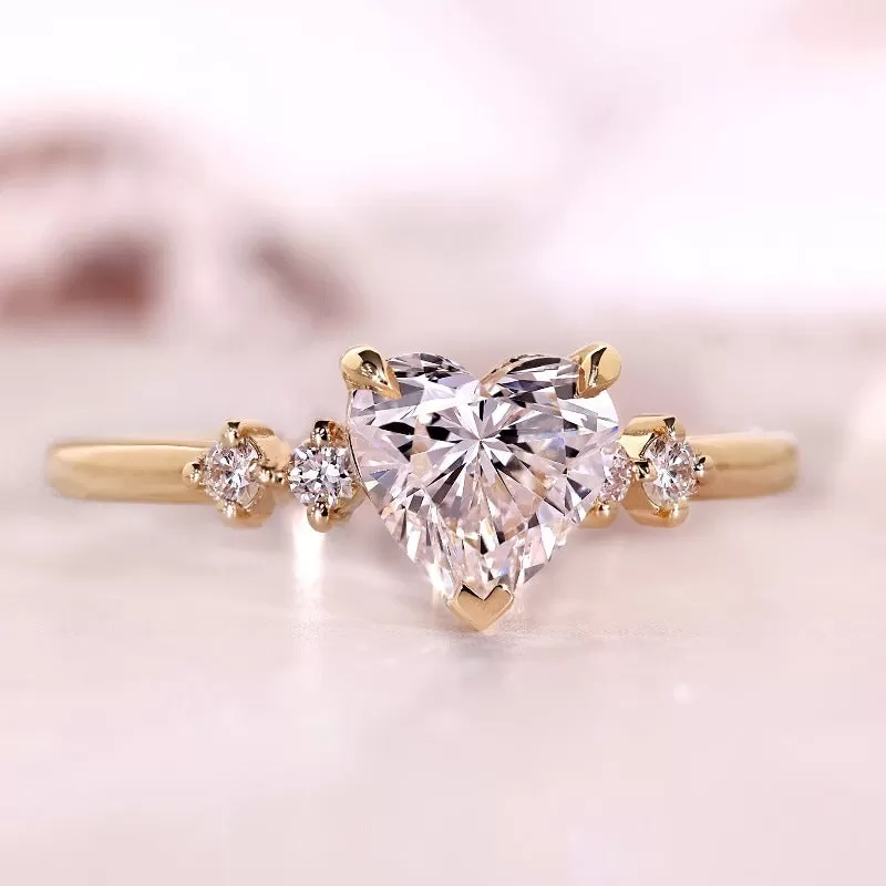 Golden Tone Solitaire Heart Cut Engagement Ring