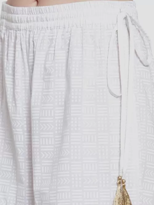 Gorgeous White Palazzo Pants With Self Design And Stipes Border